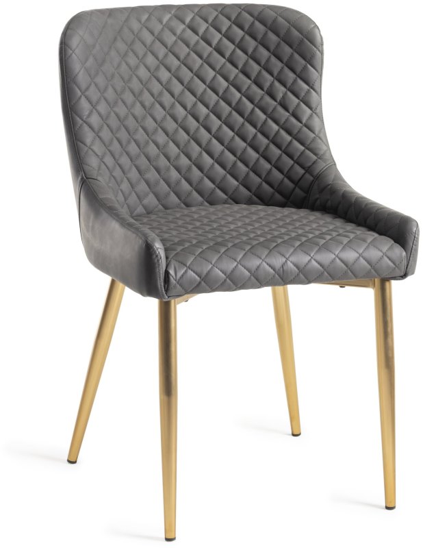 Kent - Dark Grey Faux Leather Chairs with Gold Legs (Pair) - Grade A2 - Ref #0382 Kent - Dark Grey Faux Leather Chairs with Gold Legs (Pair) - Grade A2 - Ref #0382