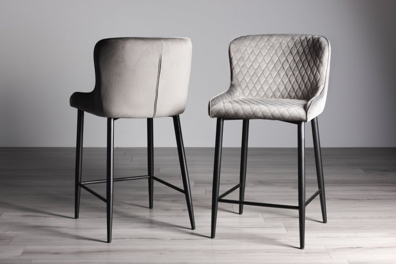 Kent - Grey Velvet Fabric Bar Stools with Black Legs (Pair) Kent - Grey Velvet Fabric Bar Stools with Black Legs (Pair)