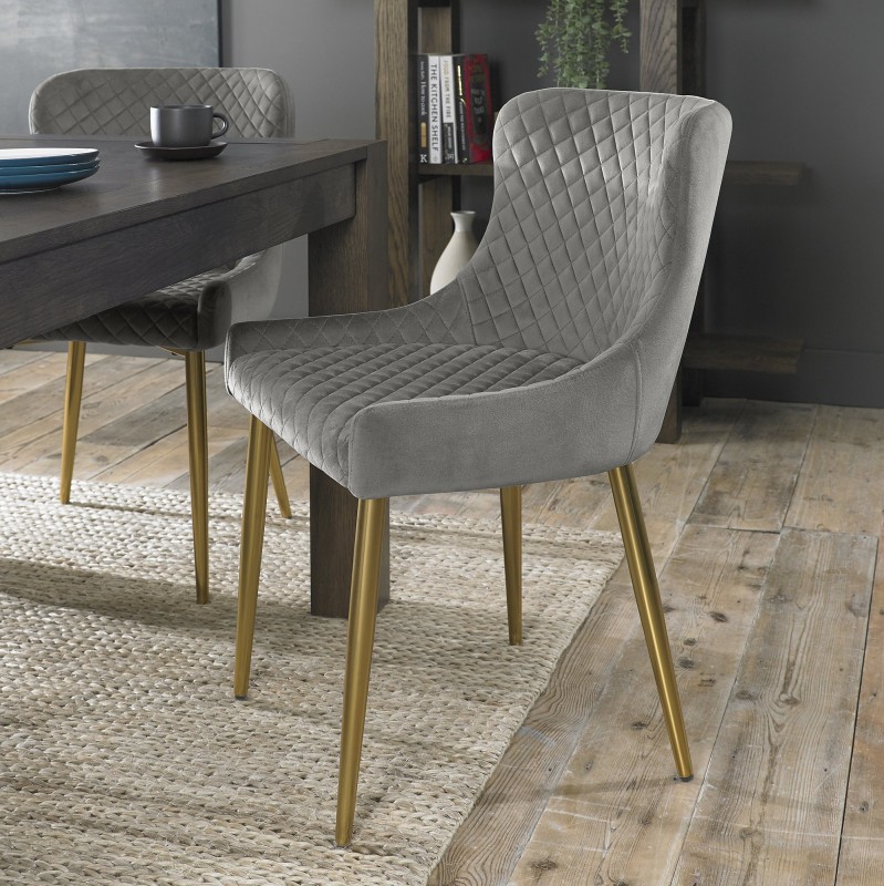 Kent - Grey Velvet Fabric Chairs with Gold Legs (Single) - Grade A2 - Ref #0444 Kent - Grey Velvet Fabric Chairs with Gold Legs (Single) - Grade A2 - Ref #0444