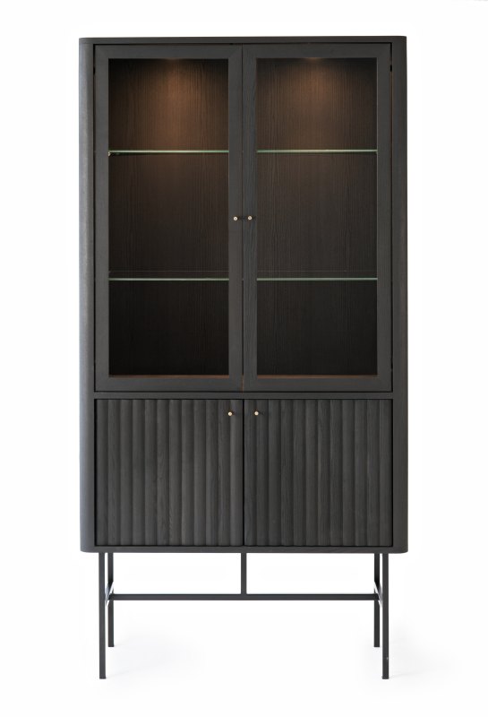 Velvet Vitrine with 2 Glass Doors & Fluted Doors Velvet Vitrine with 2 Glass Doors & Fluted Doors