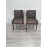 Ella Dark Oak Scoop Back Chair - Distressed Bonded Leather (Pair) - Grade A3 - Ref #0463 Ella Dark Oak Scoop Back Chair - Distressed Bonded Leather (Pair) - Grade A3 - Ref #0463
