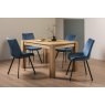 Turin Light Oak 4-6 Seater Table & 4 Fontana Blue Velvet Chairs
