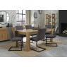 Turin Light Oak 6-10 Seater Table & 6 Lewis Distressed Dark Grey Fabric Cantilever Chairs