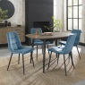 Vintage Weathered Oak 4 Seater Table & 4 Mondrian Petrol Blue Velvet Chairs