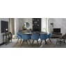 Vintage Weathered Oak 6-8 Seater Table & 8 Oxford Petrol Blue Velvet Chairs