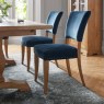 Charleston Rustic Oak Uph Chair - Dark Blue Velvet Fabric (Pair)