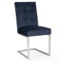 Bentley Designs Tivoli Dark Oak 4-6 Seater Dining Set & 4 Cantilever Chairs- Dark Blue Velvet Fabric- chair front angle