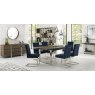 Faro Dark Oak 6-8 Seater Table & 6 Cantilever Chairs in Dark Blue Velvet