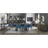 Faro Weathered Oak 6-8 Seater Table & 6 Oxford Petrol Blue Velvet Chairs