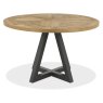 Bentley Designs Indus Rustic Oak 4 Seater Circular Dining Set & 4 Upholstered Cantilever Chairs in Dark Grey Fabric- table fr