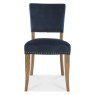 Bentley Designs Indus Rustic Oak 4 Seater Dining Set & 4 Rustic Uph Chairs- Dark Blue Velvet Fabric- chair front
