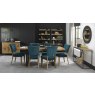 Bentley Designs Indus Rustic Oak 6-8 Seater Dining Set & 6 Rustic Uph Chairs- Sea Green Velvet Fabric- feature