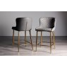 Kent - Dark Grey Faux Leather Bar Stools with Gold Legs (Pair)